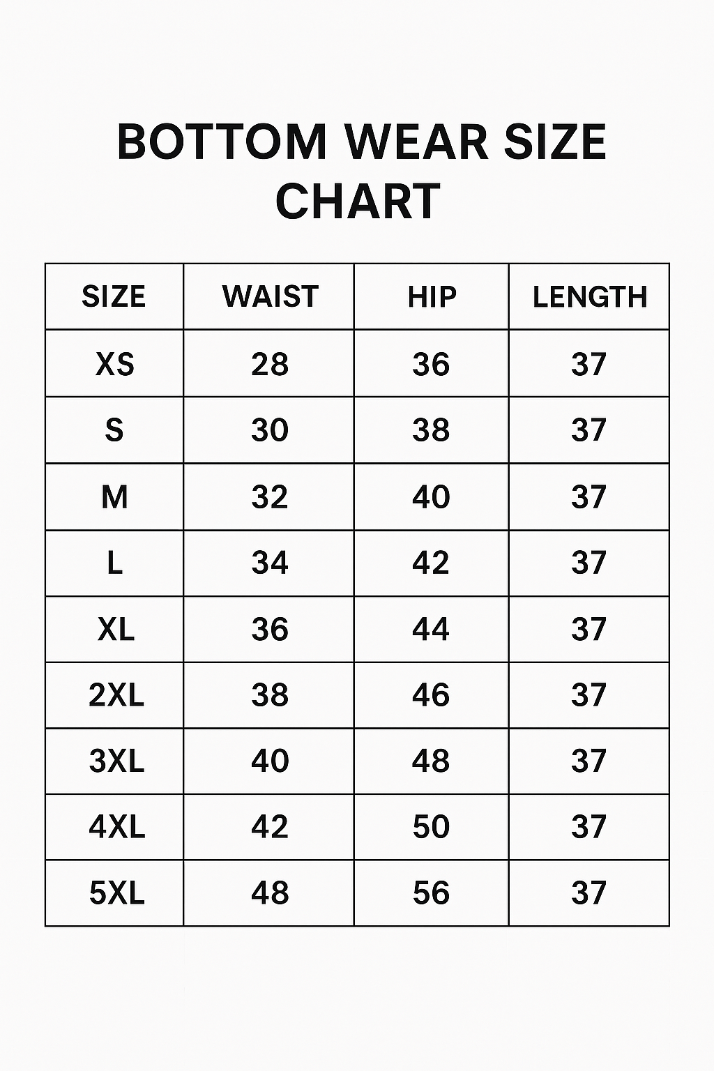 Adneet Bottom Wear Size chart