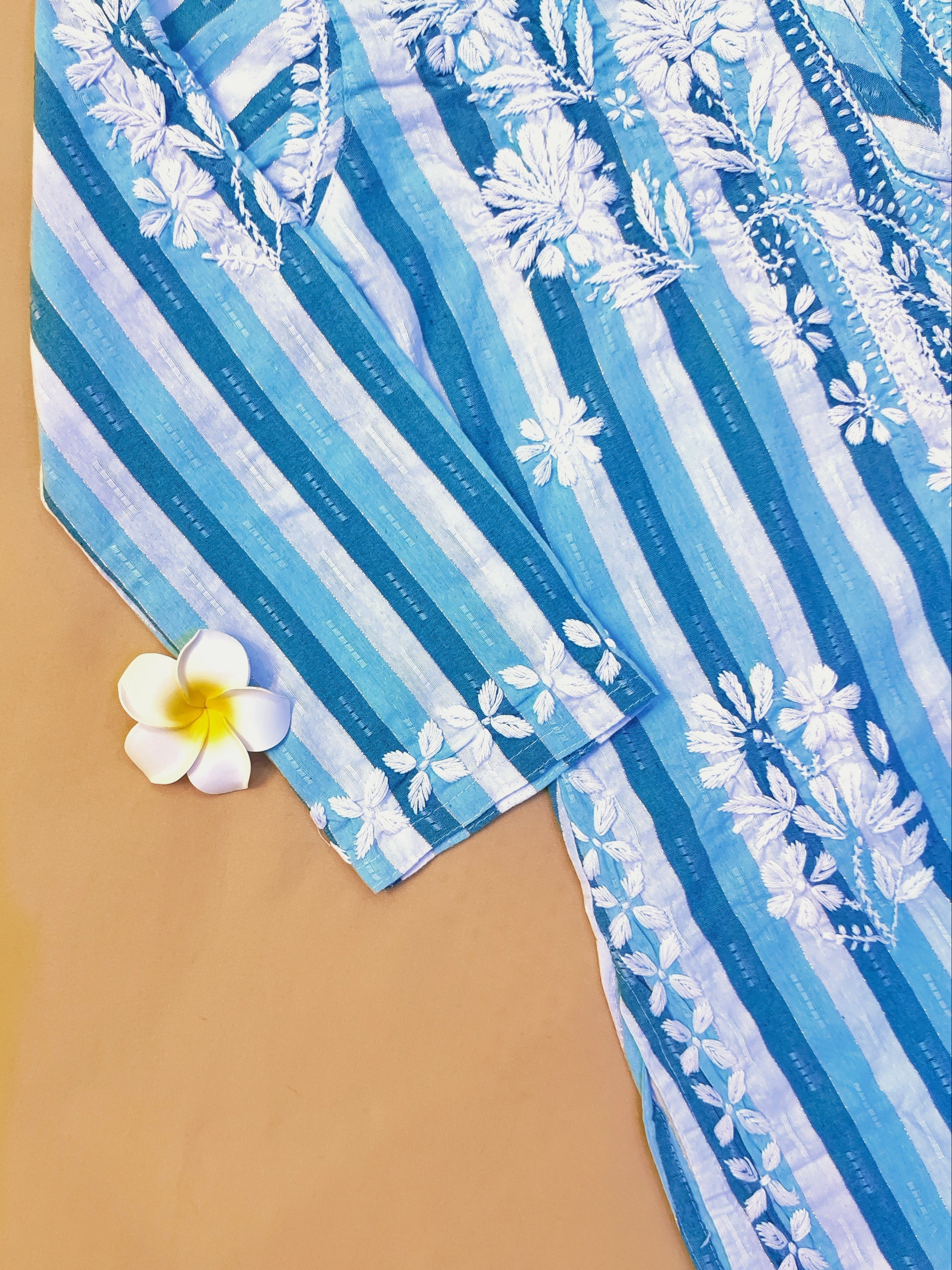 Khadi Cotton Handcrafted Chikankari Kurta Straight Fit - Teal Green