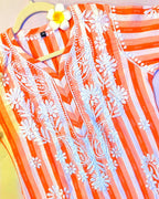 Khadi Cotton Handcrafted Chikankari Kurta Straight Fit - Coral Orange - ADNEET