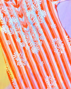 Khadi Cotton Handcrafted Chikankari Kurta Straight Fit - Coral Orange - ADNEET