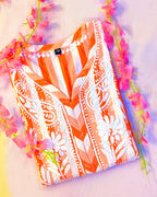 Khadi Cotton Handcrafted Chikankari Kurta Straight Fit - Coral Orange - ADNEET