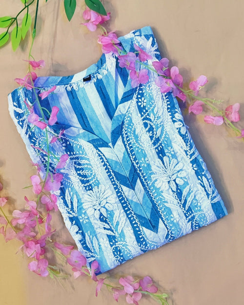 Khadi Cotton Handcrafted Chikankari Kurta Straight Fit - Teal Green - ADNEET