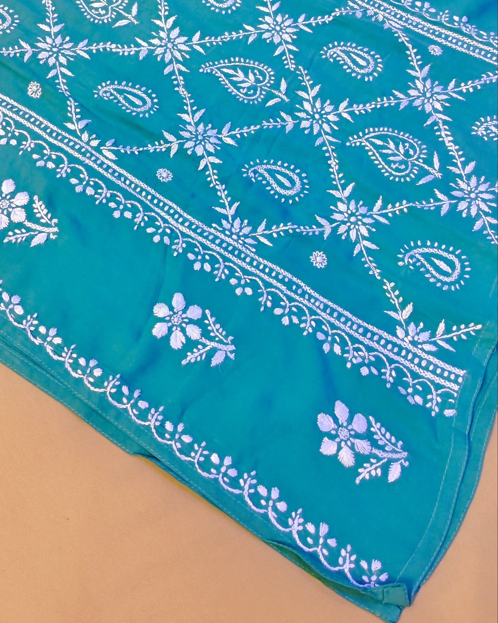 Modal Handcrafted Chikankari Kurta and Palazzo Set - Dusky Blue - ADNEET