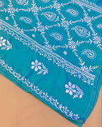 Modal Handcrafted Chikankari Kurta and Palazzo Set - Dusky Blue - ADNEET