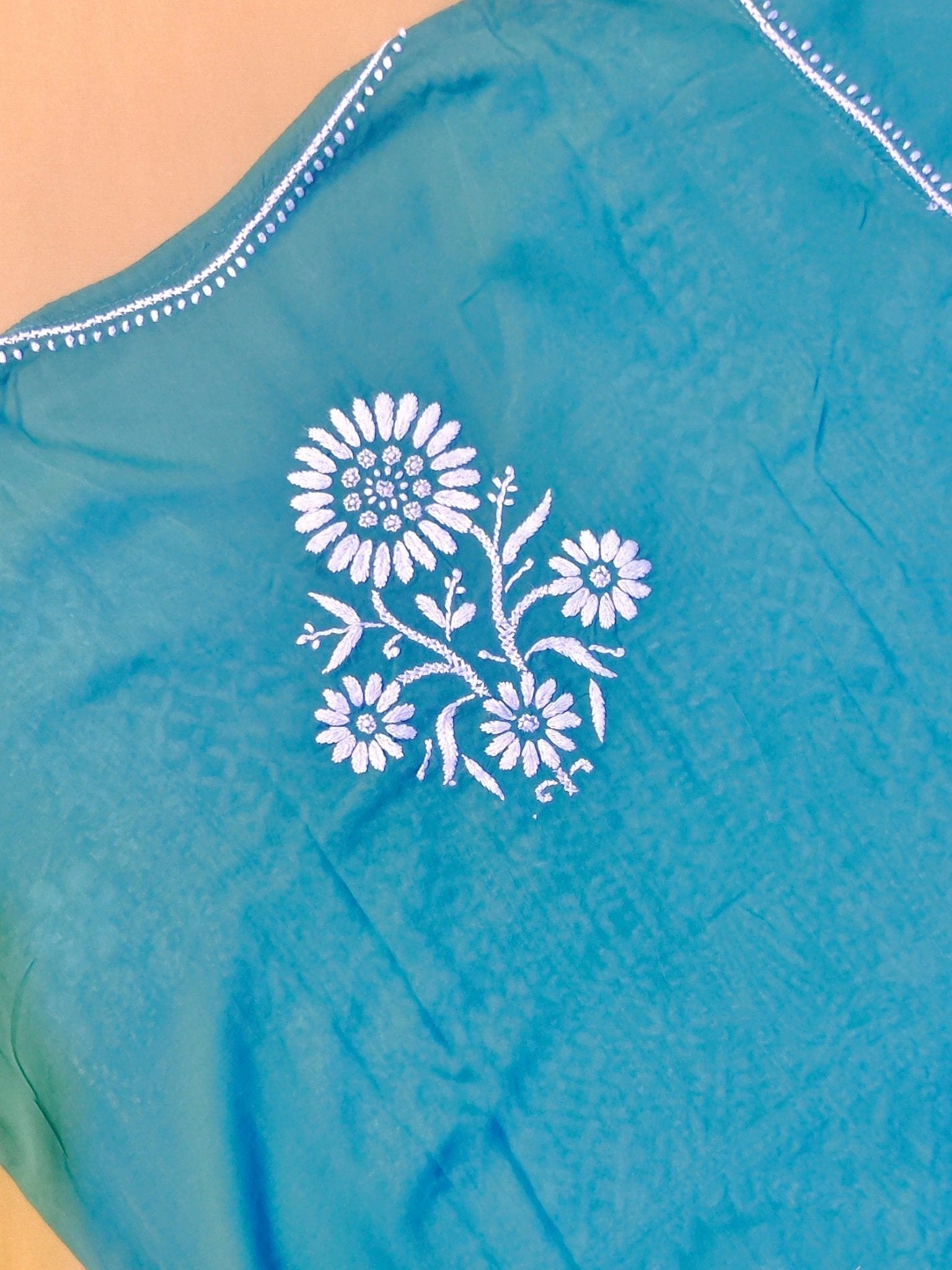 Modal Handcrafted Chikankari Kurta and Palazzo Set - Dusky Blue - ADNEET