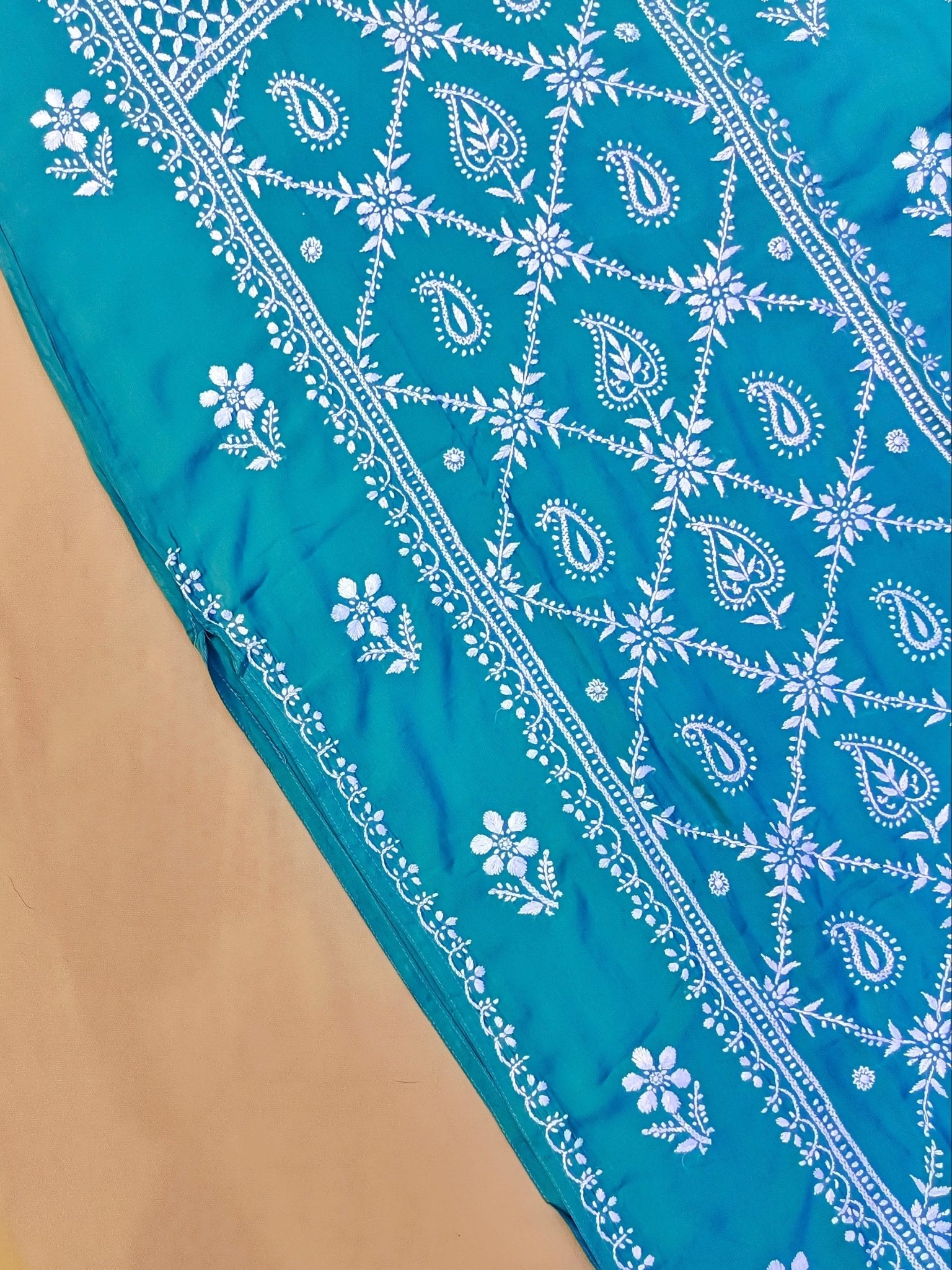 Modal Handcrafted Chikankari Kurta and Palazzo Set - Dusky Blue - ADNEET