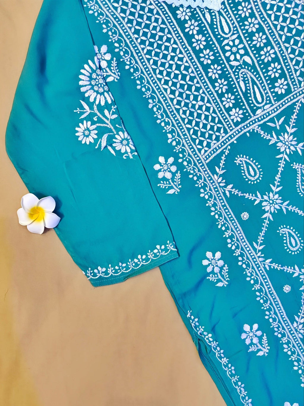 Modal Handcrafted Chikankari Kurta and Palazzo Set - Dusky Blue - ADNEET