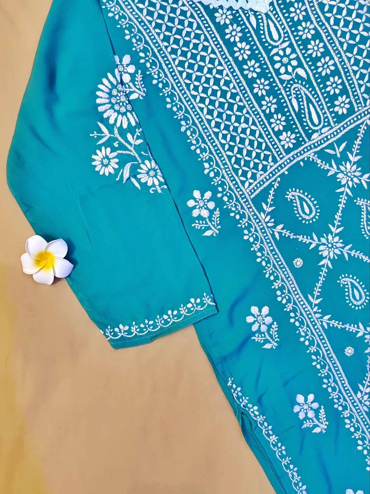 Modal Handcrafted Chikankari Kurta and Palazzo Set - Dusky Blue - ADNEET