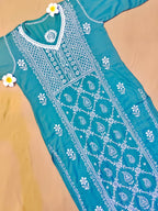 Modal Handcrafted Chikankari Kurta and Palazzo Set - Dusky Blue - ADNEET