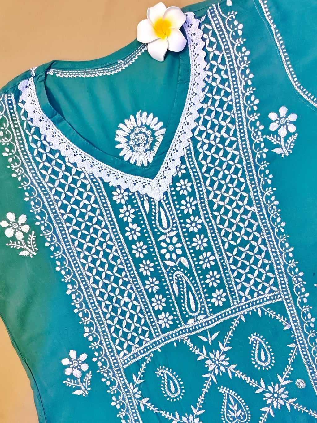 Modal Handcrafted Chikankari Kurta and Palazzo Set - Dusky Blue - ADNEET