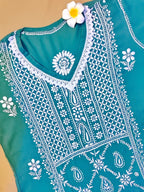 Modal Handcrafted Chikankari Kurta and Palazzo Set - Dusky Blue - ADNEET