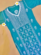 Modal Handcrafted Chikankari Kurta and Palazzo Set - Dusky Blue - ADNEET