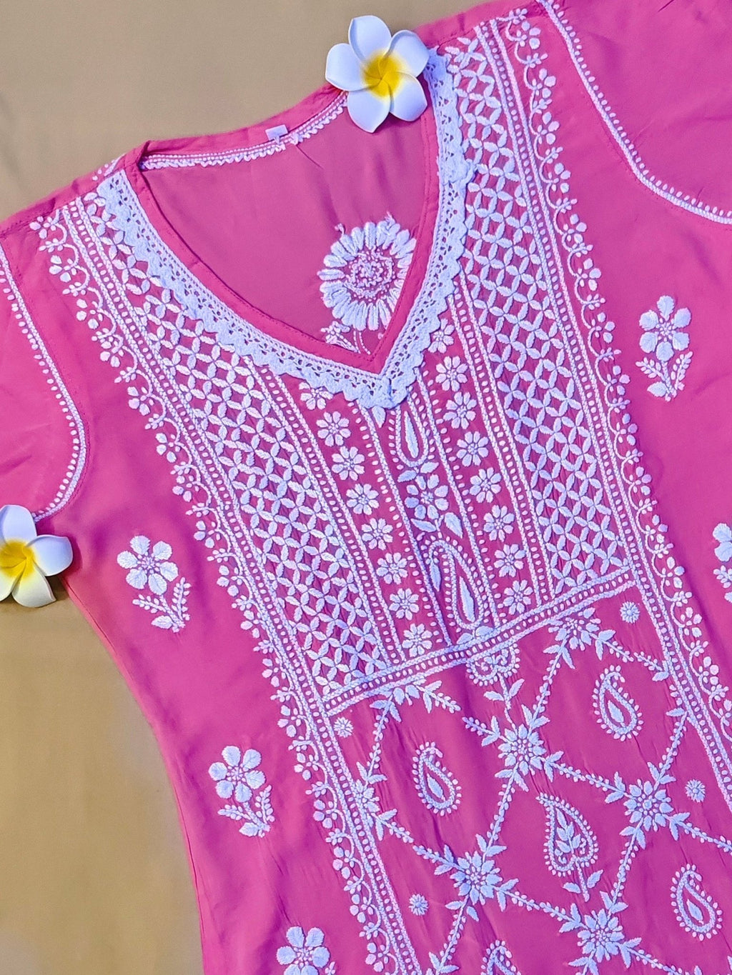 Modal Handcrafted Chikankari Kurta and Palazzo Set - Salmon Pink - ADNEET