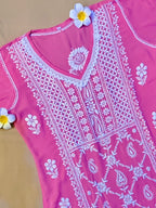 Modal Handcrafted Chikankari Kurta and Palazzo Set - Salmon Pink - ADNEET