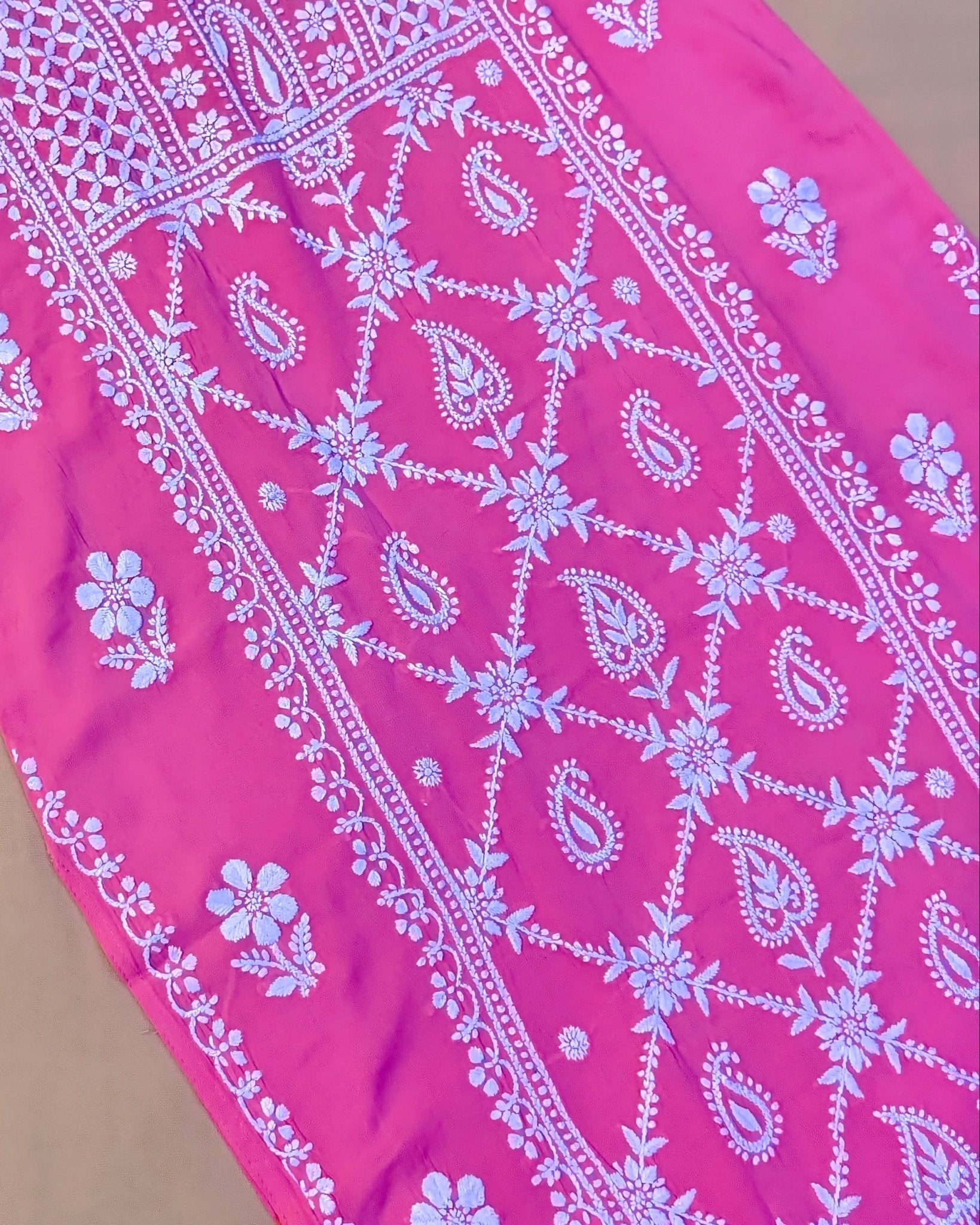 Modal Handcrafted Chikankari Kurta and Palazzo Set - Salmon Pink - ADNEET