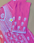Modal Handcrafted Chikankari Kurta and Palazzo Set - Salmon Pink - ADNEET