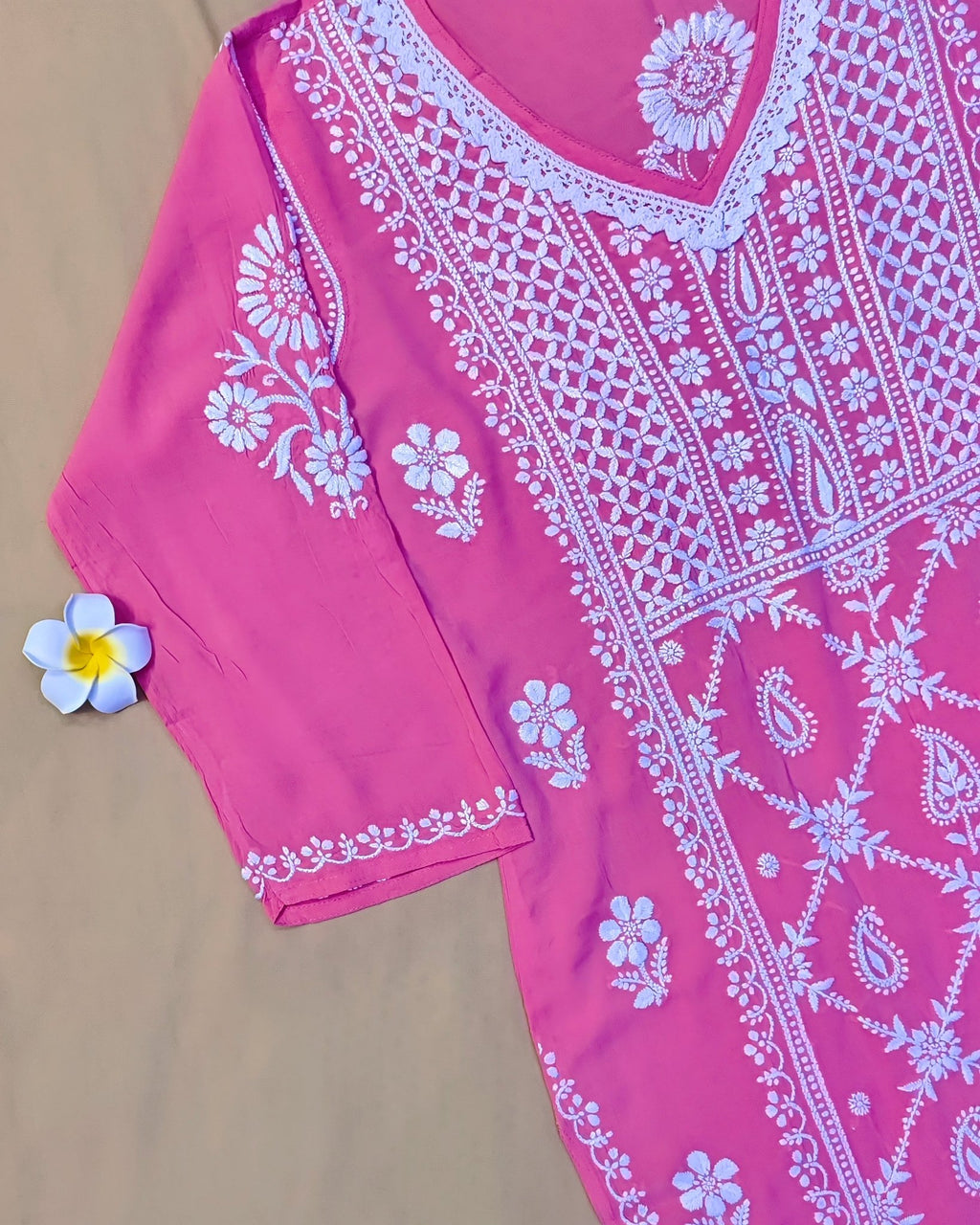 Modal Handcrafted Chikankari Kurta and Palazzo Set - Salmon Pink - ADNEET