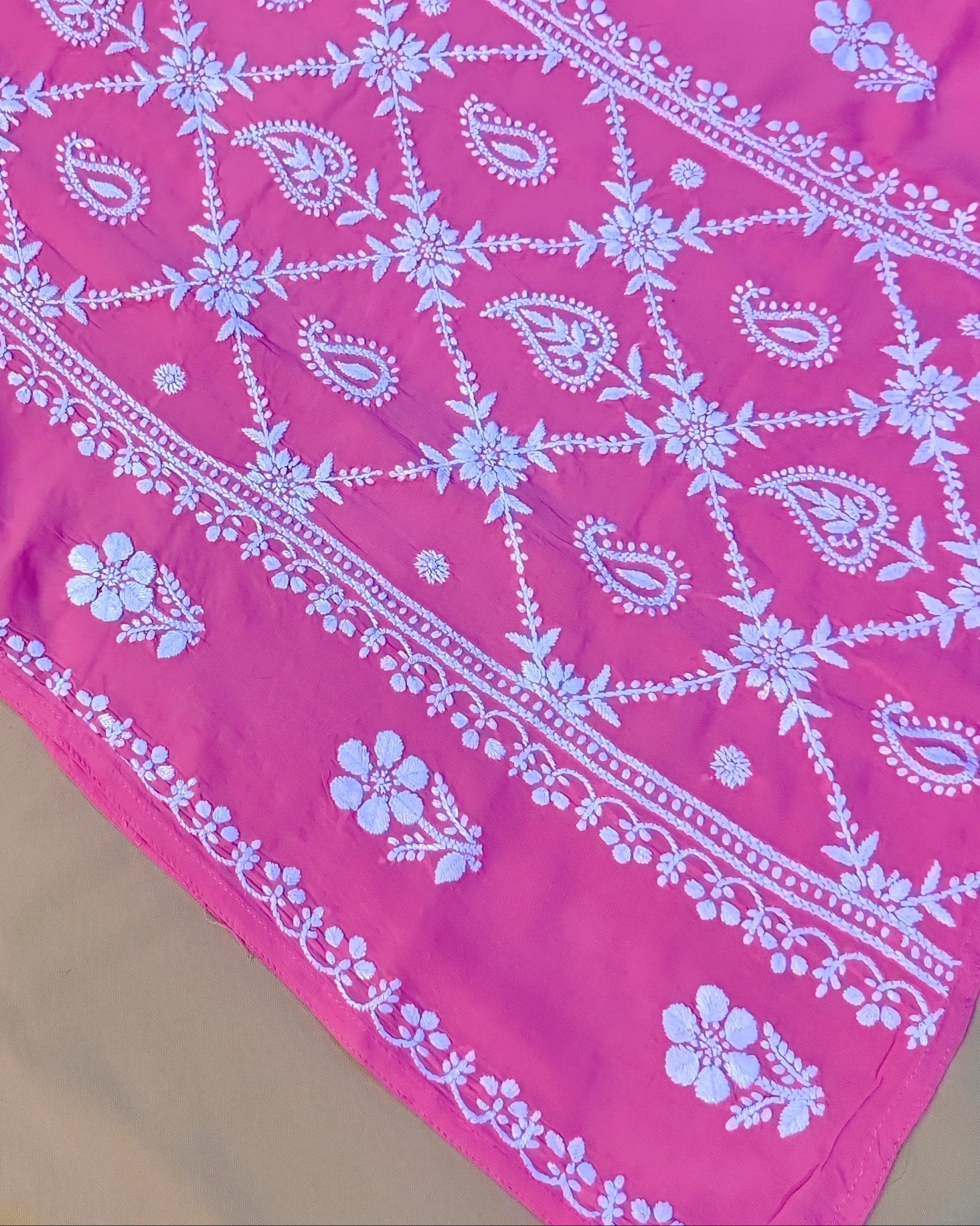 Modal Handcrafted Chikankari Kurta and Palazzo Set - Salmon Pink - ADNEET