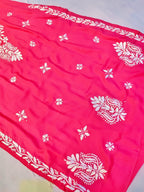 Modal Handcrafted Chikankari Kurta and Pant Set - Lush Pink - ADNEET