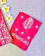 Modal Handcrafted Chikankari Kurta and Pant Set - Lush Pink - ADNEET