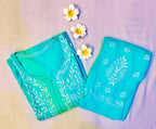 Modal Handcrafted Chikankari Kurta and Pant Set - Turquoise Green - ADNEET