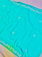 Modal Handcrafted Chikankari Kurta and Pant Set - Turquoise Green - ADNEET