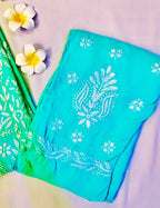 Modal Handcrafted Chikankari Kurta and Pant Set - Turquoise Green - ADNEET