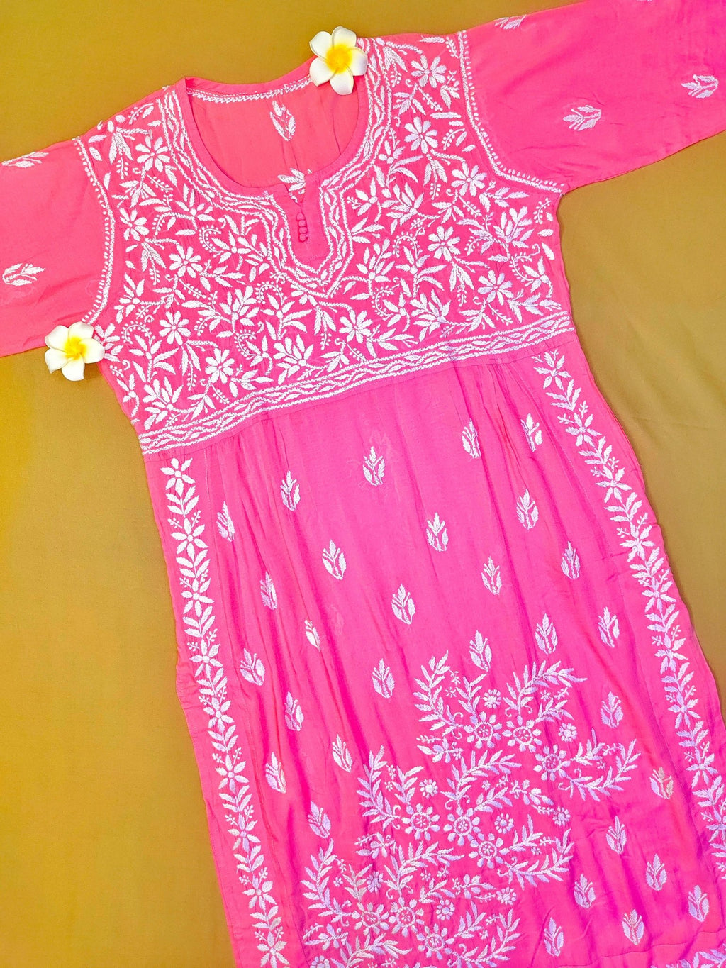 Modal Handcrafted Chikankari Kurta Nayara Cut - Blush Pink - ADNEET