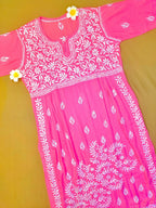 Modal Handcrafted Chikankari Kurta Nayara Cut - Blush Pink - ADNEET