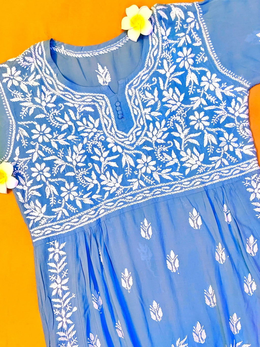 Modal Handcrafted Chikankari Kurta Nayara Cut - Chic Grey - ADNEET