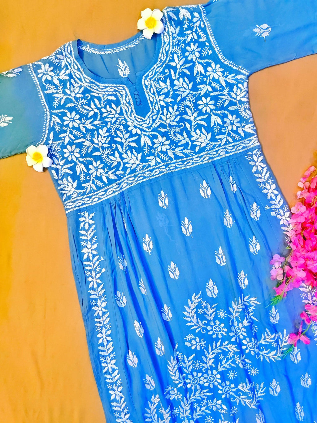 Modal Handcrafted Chikankari Kurta Nayara Cut - Chic Grey - ADNEET