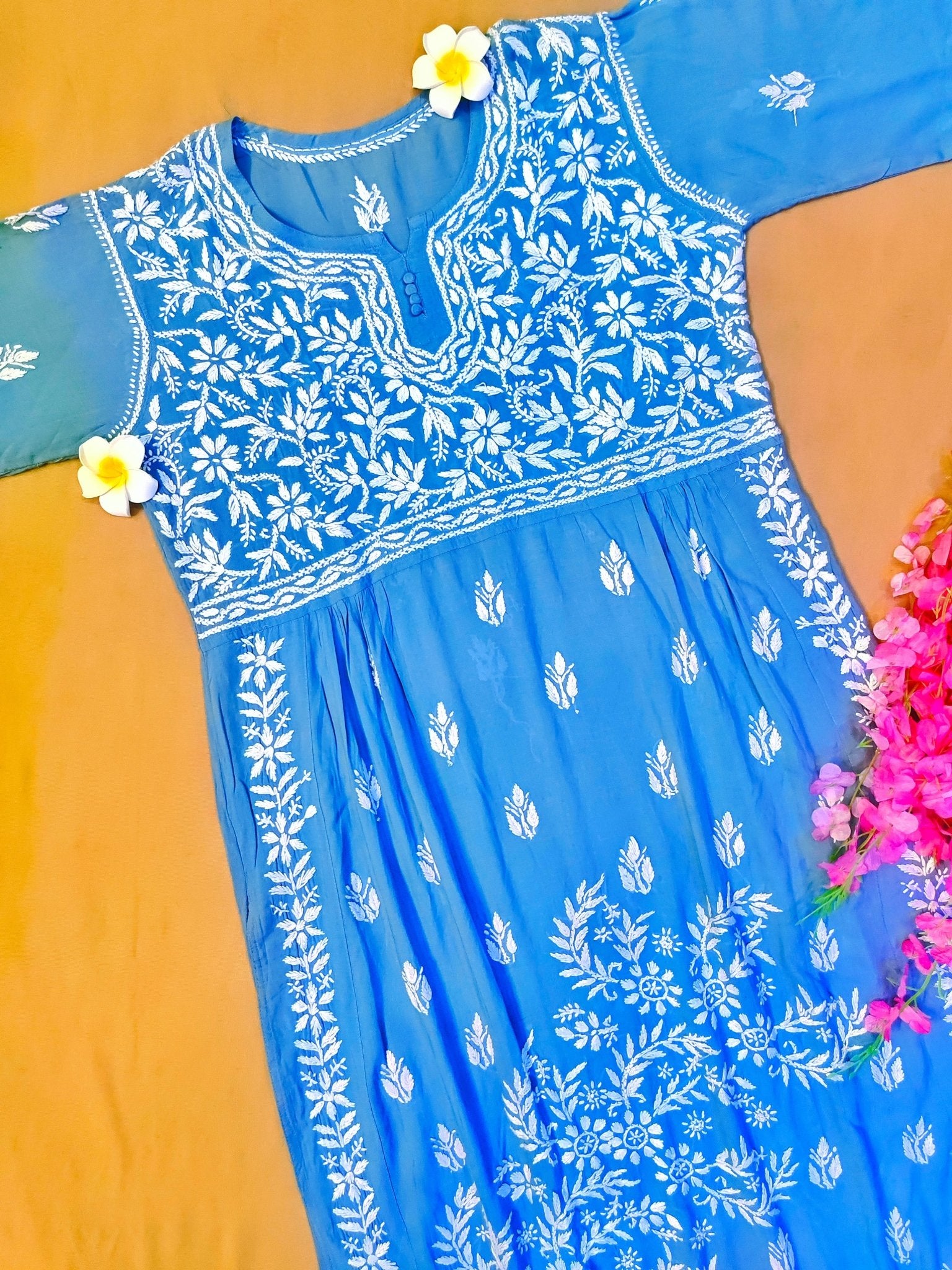 Modal Handcrafted Chikankari Kurta Nayara Cut - Chic Grey - ADNEET