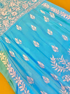 Modal Handcrafted Chikankari Kurta Nayara Cut - Serene Sky Blue - ADNEET