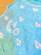 Modal Handcrafted Chikankari Kurta Nayara Cut - Serene Sky Blue - ADNEET