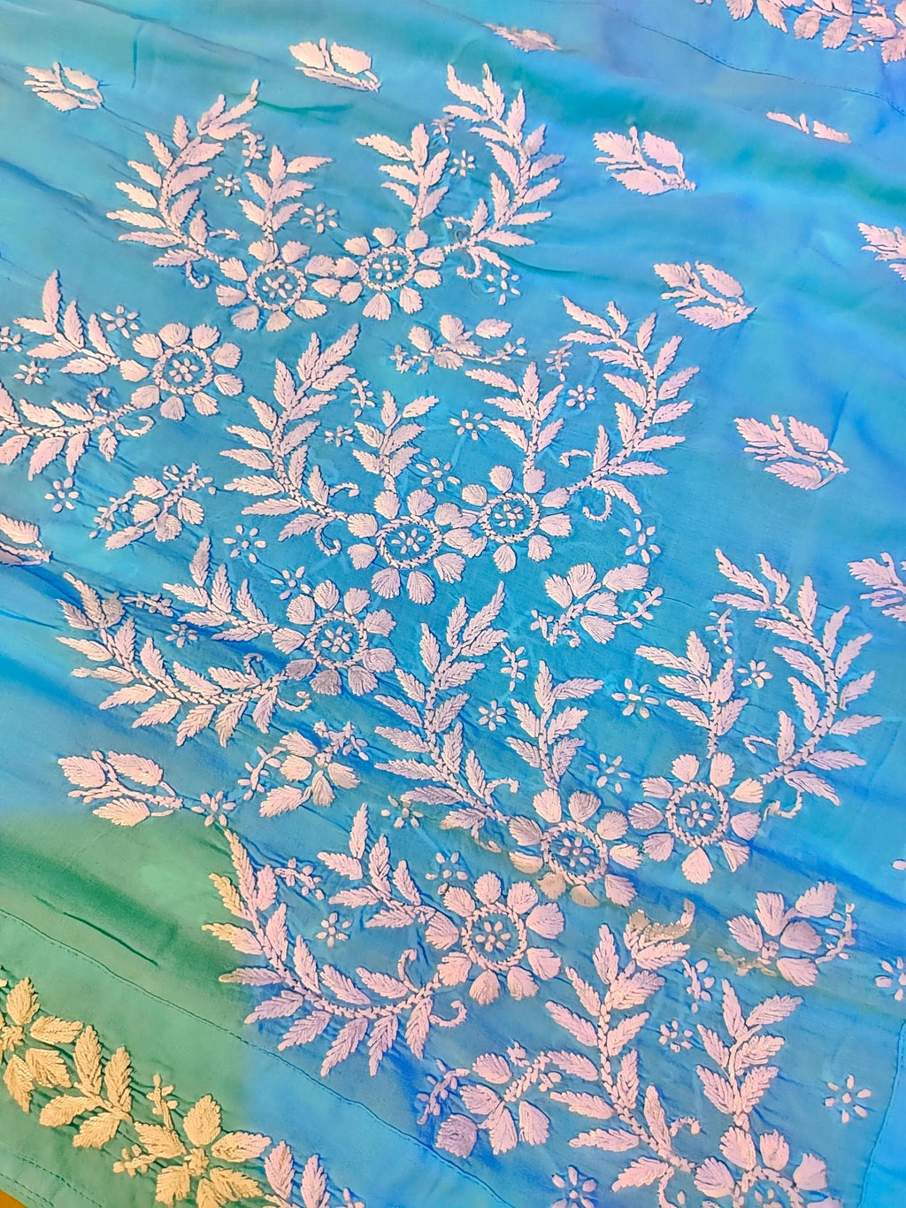 Modal Handcrafted Chikankari Kurta Nayara Cut - Serene Sky Blue - ADNEET