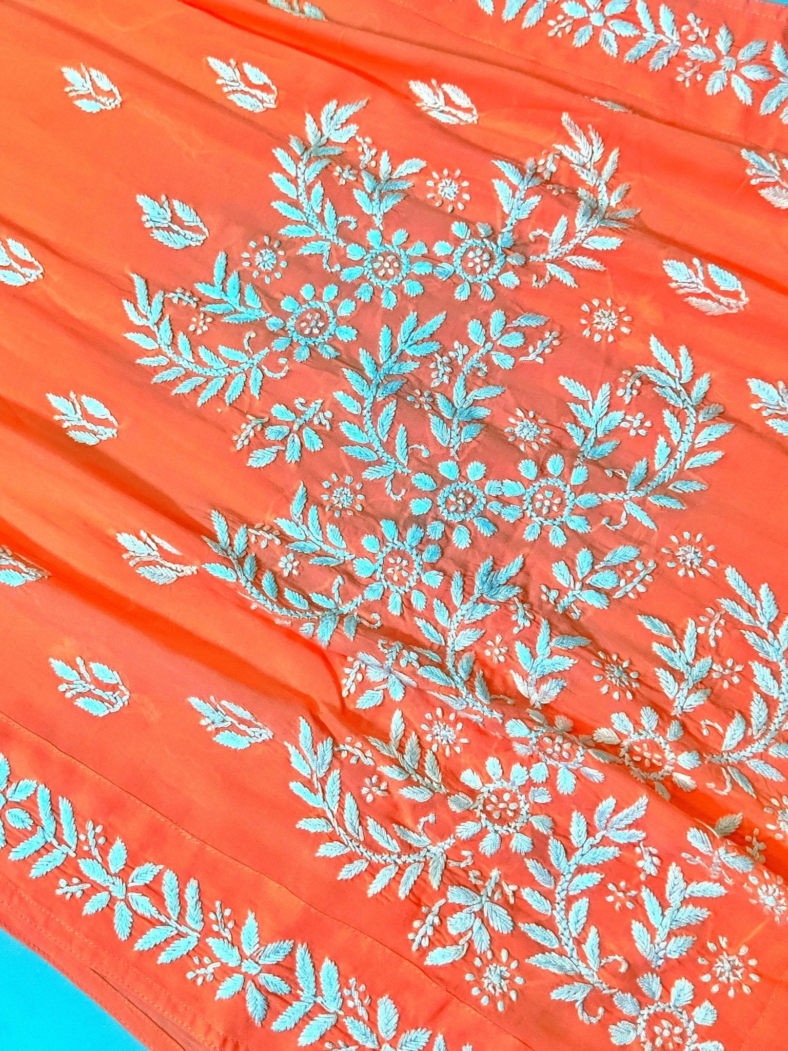 Modal Handcrafted Chikankari Kurta Nayara Cut - Sunset Peach - ADNEET