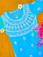 Modal Handcrafted Chikankari Kurta Straight Fit - Pastel Blue - ADNEET