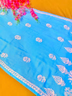 Modal Handcrafted Chikankari Kurta Straight Fit - Pastel Blue - ADNEET