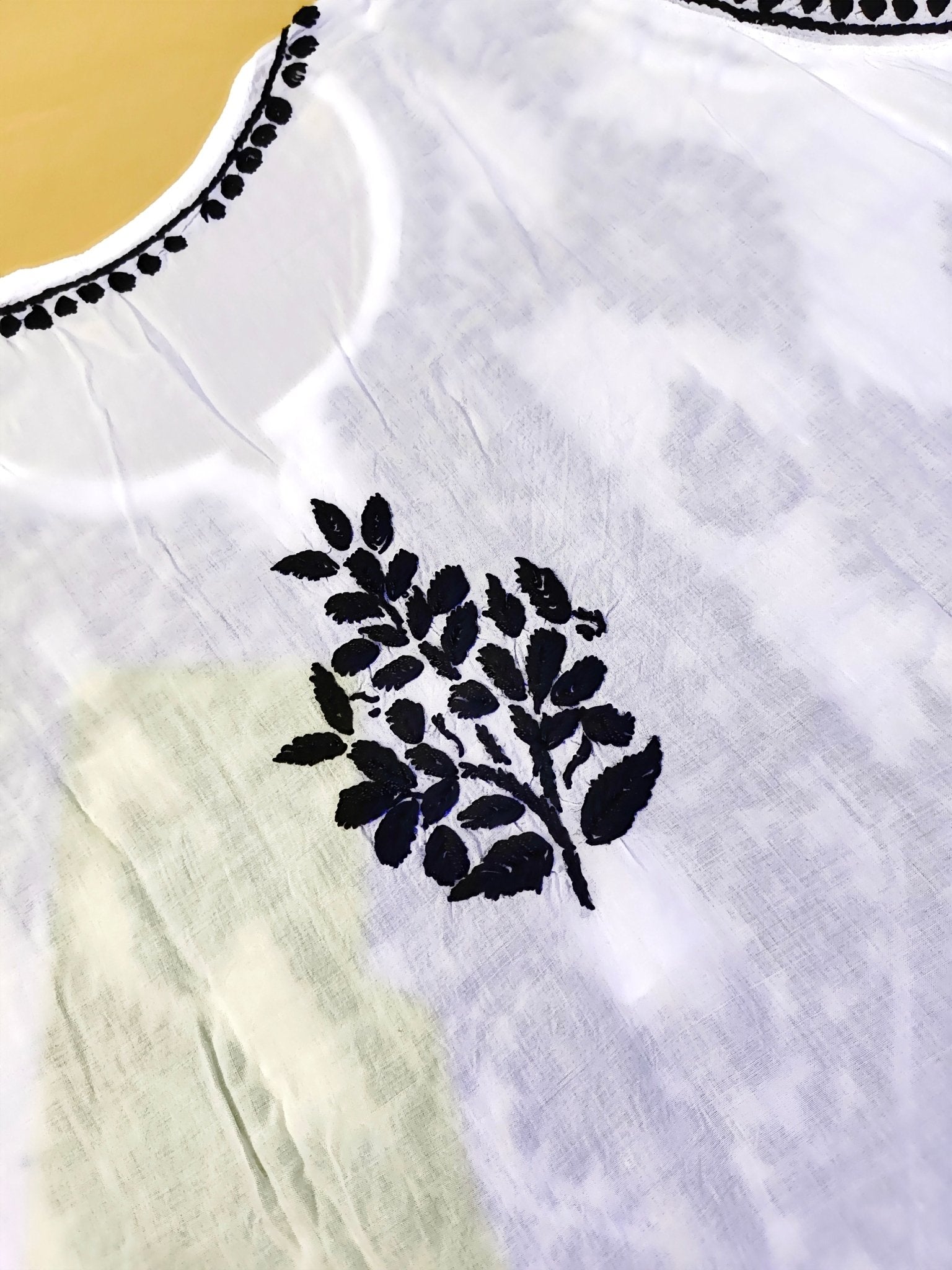 Modal Handcrafted Chikankari Kurta Straight Fit -  Vintage Black & White - ADNEET