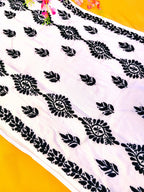 Modal Handcrafted Chikankari Kurta Straight Fit -  Vintage Black & White - ADNEET