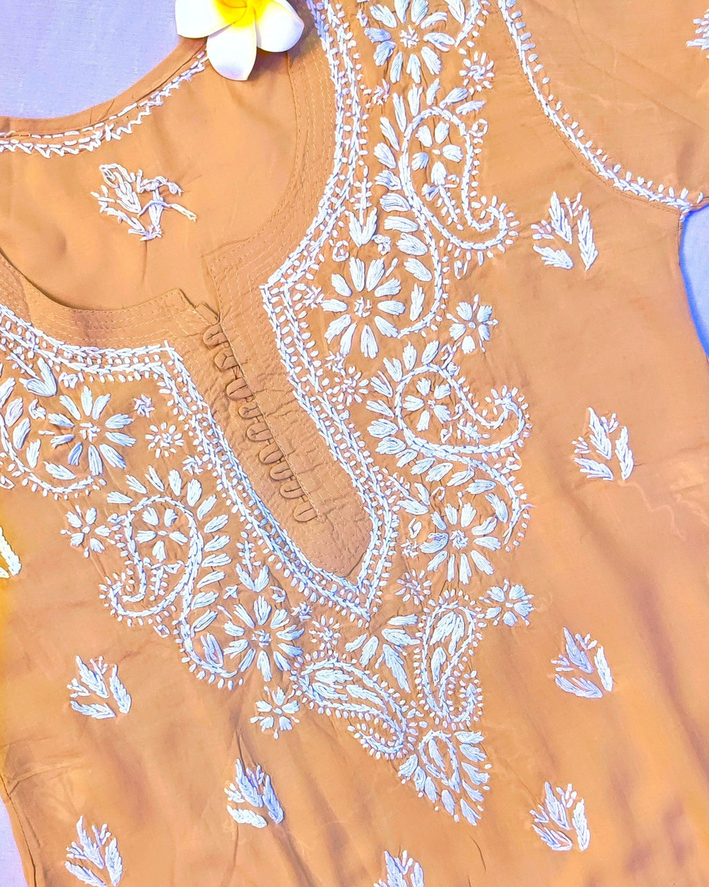 Modal Handcrafted Chikankari Short Kurta - Caramel Beige - ADNEET
