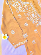 Modal Handcrafted Chikankari Short Kurta - Caramel Beige - ADNEET