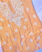 Modal Handcrafted Chikankari Short Kurta - Caramel Beige - ADNEET
