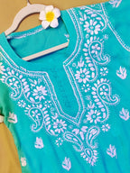 Modal Handcrafted Chikankari Short Kurta - Mint Green - ADNEET