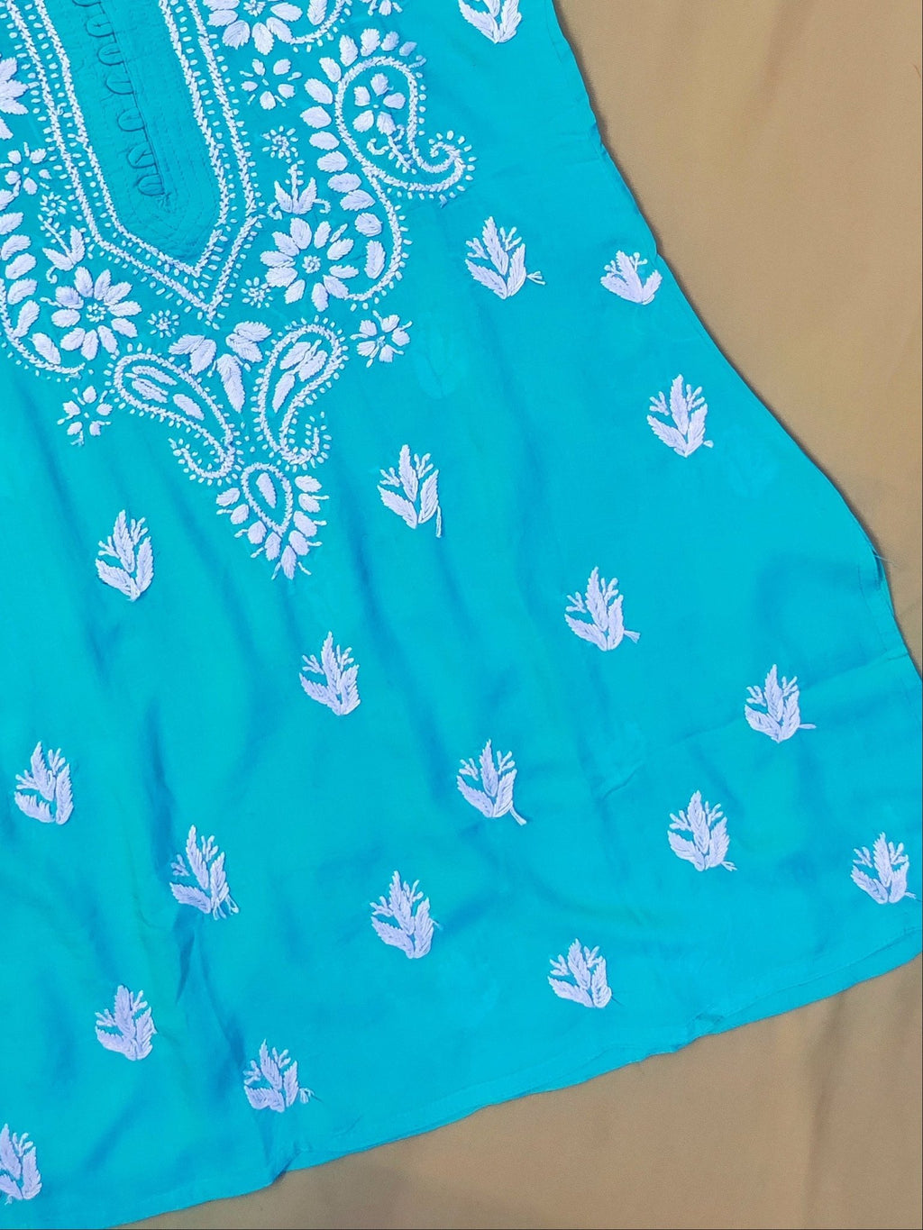 Modal Handcrafted Chikankari Short Kurta - Mint Green - ADNEET