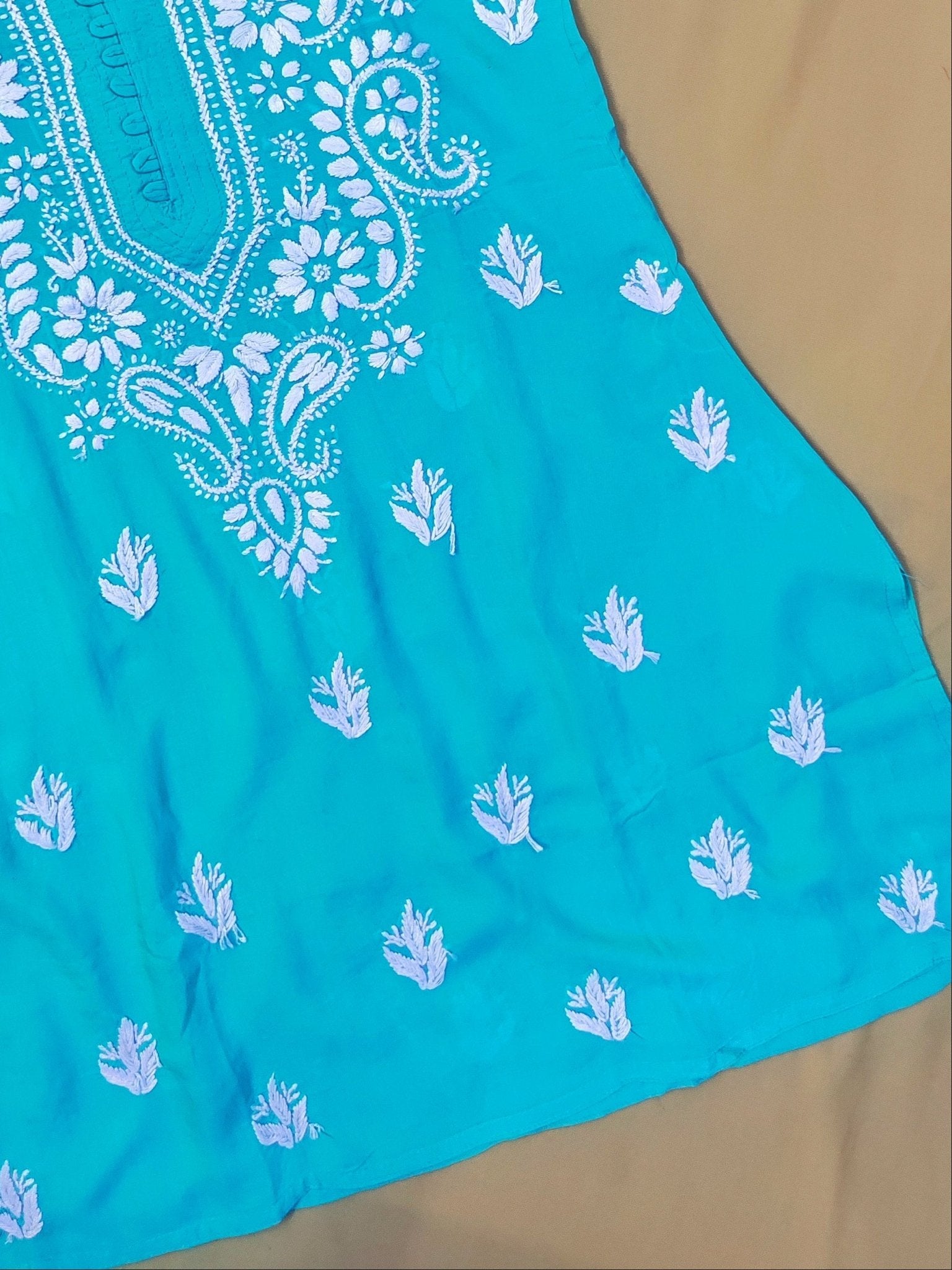 Modal Handcrafted Chikankari Short Kurta - Mint Green - ADNEET