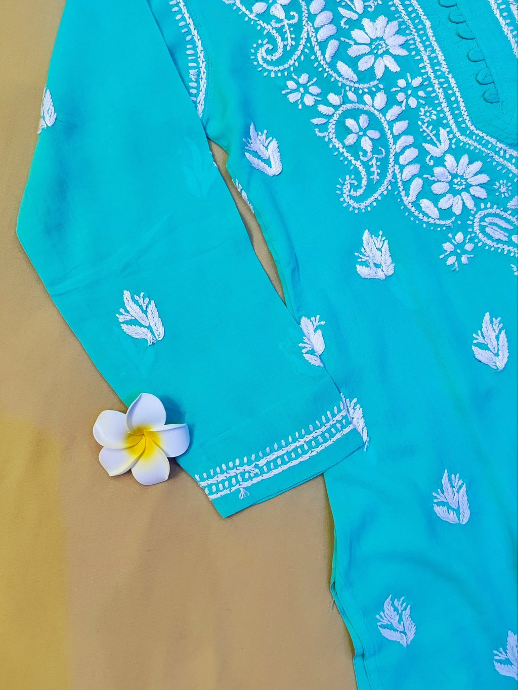 Modal Handcrafted Chikankari Short Kurta - Mint Green - ADNEET