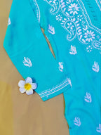 Modal Handcrafted Chikankari Short Kurta - Mint Green - ADNEET