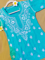 Modal Handcrafted Chikankari Short Kurta - Mint Green - ADNEET