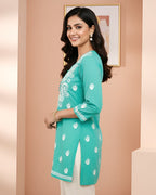 Modal Handcrafted Chikankari Short Kurta - Mint Green - ADNEET